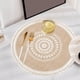 thumbnail image 1 of Mantelón de mesa con borlas de yute | Patrón geométrico redondo | Alfombrilla antiescaldante para aislamiento térmico | Lino natural | 15 pulgadas Negro Blanco | Decoración Duradera y Fácil de, 1 of 6