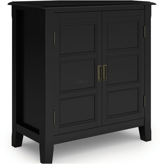 JERFIT 30" Wide Black Wood Storage Cabinet with Adjustable Shelves, Low Profile Console for Living Room, Entryway, Bedroom or Office