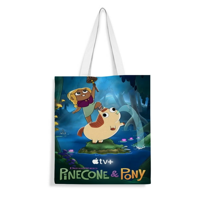 Pinecone & Pony Bolso de tela con estampado de lienzo para mujer, bolsa de compras reutilizable y estética, con cremallera interior, regalo para mujer,40*40cm.