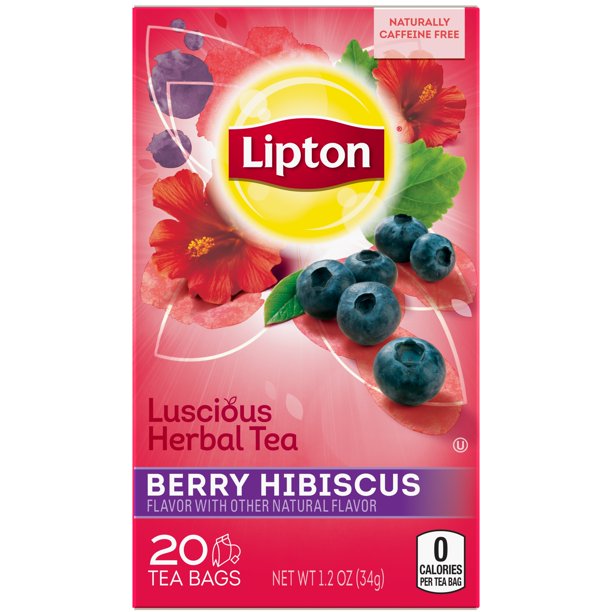 Lipton Berry Hibiscus Herbal Tea, Tea Bags, 20 Ct