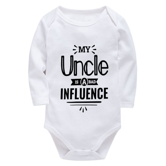 My Uncle Is A Bad Influence Newborn Onsie Long Sleeve Going Home Outfit White Boy Rompers