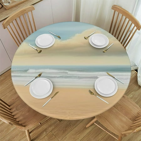 

Sheronv Sand Dunes Round Tablecloth with Elastic Edge Table Cover Stain-Resistant and Washable for Indoor and Outdoor Use 54 -58