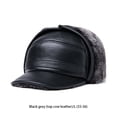 thumbnail image 4 of Qarigey Gorros de invierno de cuero de mediana edad forro polar cálido orejeras sombrero estilo Vintage sombrero térmico caminar al aire libre Sombreros gris negro L{55-56} Qarigey  AP013136-07, 4 of 6