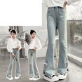 thumbnail image 5 of TIREOW Girls Flare Jeans Casual Embroidered Elastic High Waist Denim Flared Trousers Fashionable Street Style Denim Bell Bottom Pants, 5 of 9
