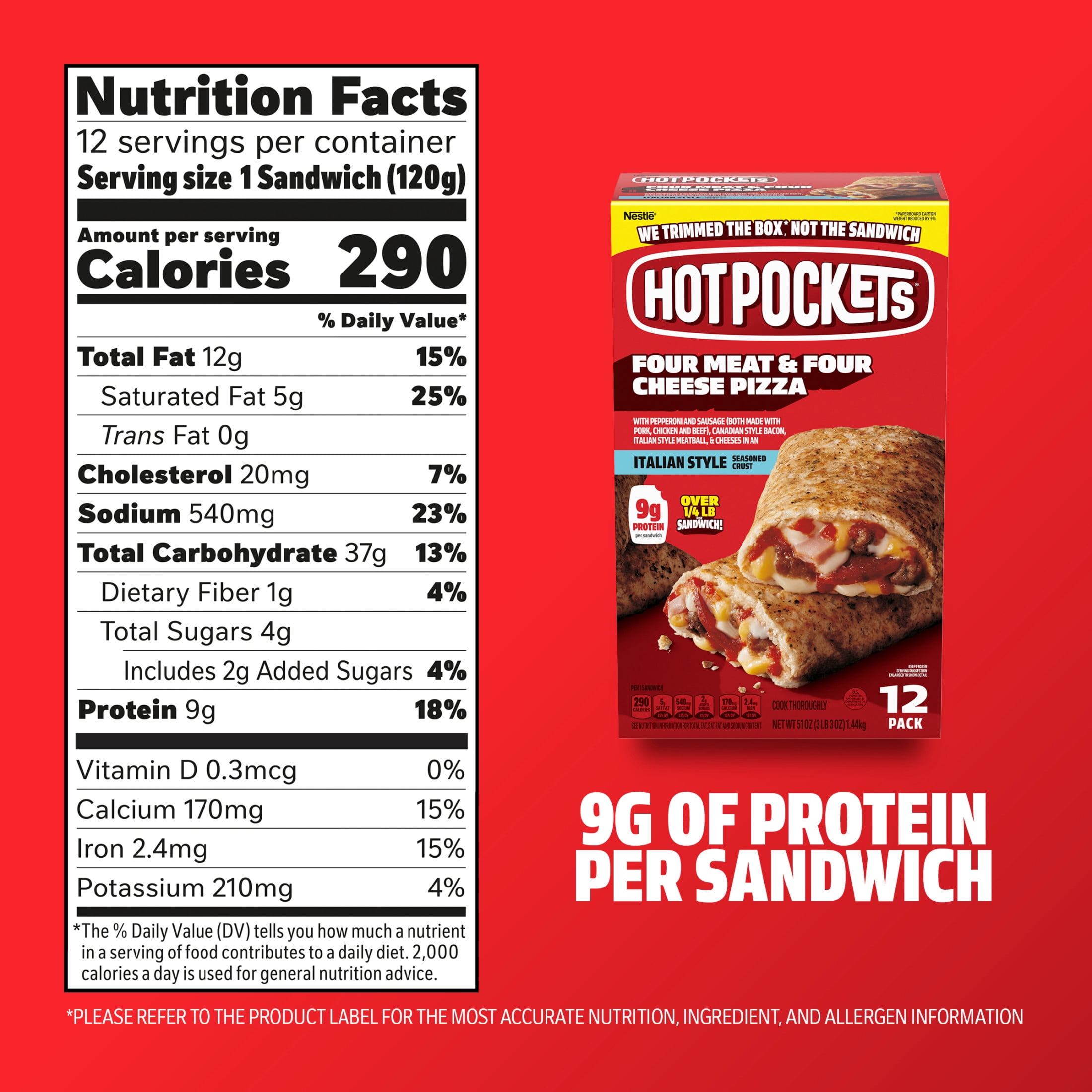Hot Pockets Frozen Sandwich Four Meat and Four Cheese Sandwich, 51 Oz, 12 Count