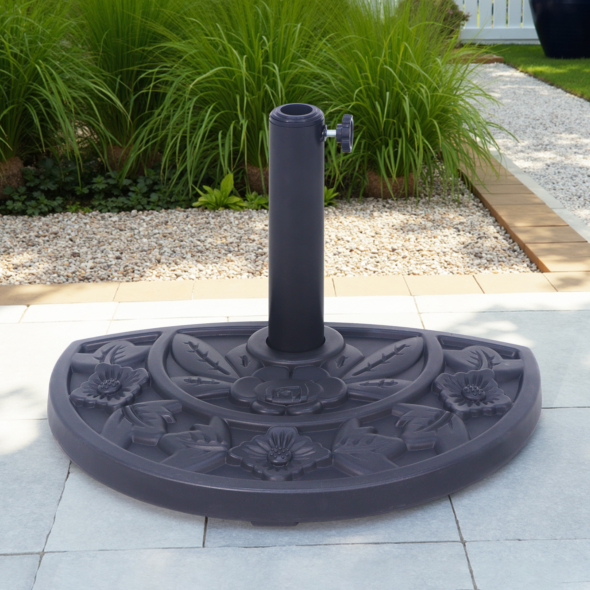 Abble Half Round Resin Outdoor Patio Umbrella Base Stand 20 Lbs