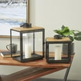 thumbnail image 2 of DecMode 2 Holder Dark Gray Metal Brushed Rectangular Candle Lantern with Brown Wood Tops, Set of 2, 2 of 12