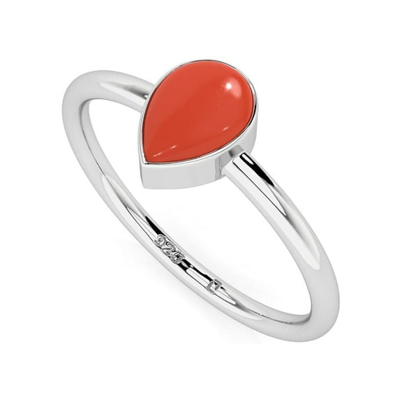 925 Sterling Silver Pear 1 Ctw Red Coral Gemstone Solitaire Women Wedding Ring – Engagement Stackable Rings, Gift For Her_8