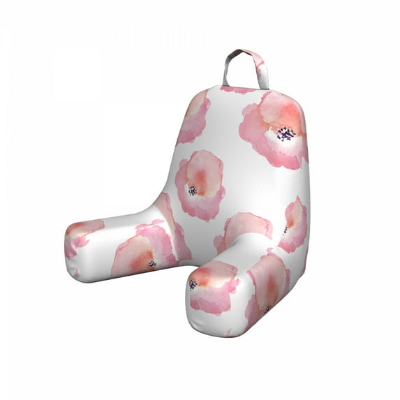 Watercolor Reading Pillow, Artwork of Repetitive Flower Silhouettes Paint Blots, Bedrest Cushion with Back Pocket and Washable Cover, 2 Sizes, by Ambesonne