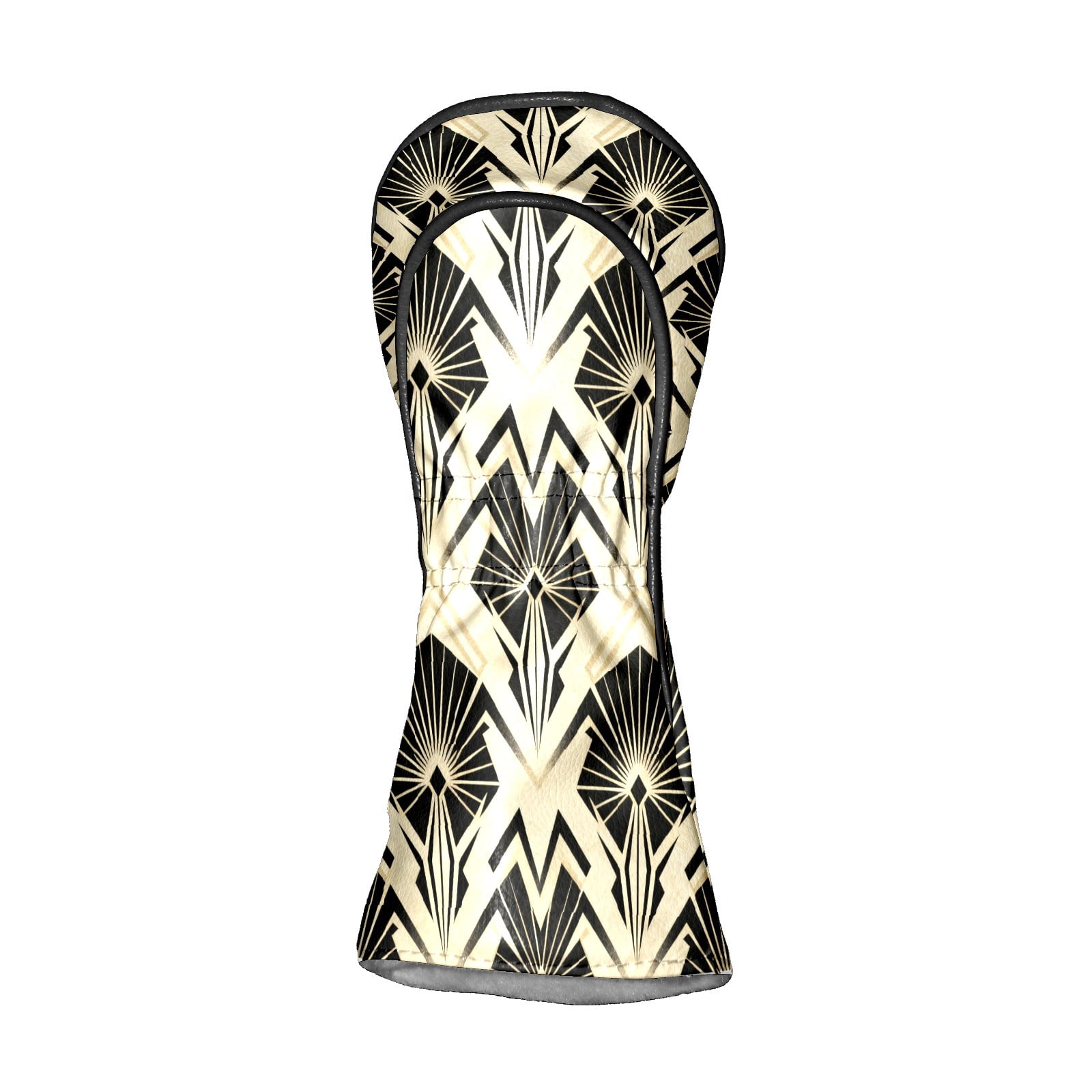 Golf Club Covers, Beige GeometricPattern Premium PU Leather Driver Hybrid Putter Head Covers with Velvet Lining, Waterproof Golf Gifts for Men Women