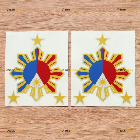 2X Reflective 6" Eight-ray Sun Stars Philippines Flag Filipino Decal Sticker Car Vinyl