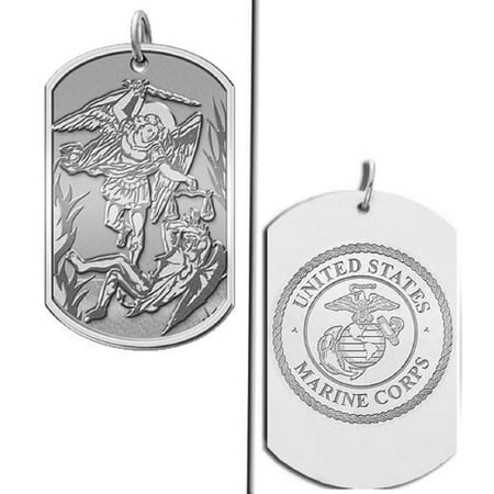 Saint Michael Doubledside MARINES Dogtag Religious Medal - 1 Inch X 1-3/4 Inch - Sterling Silver