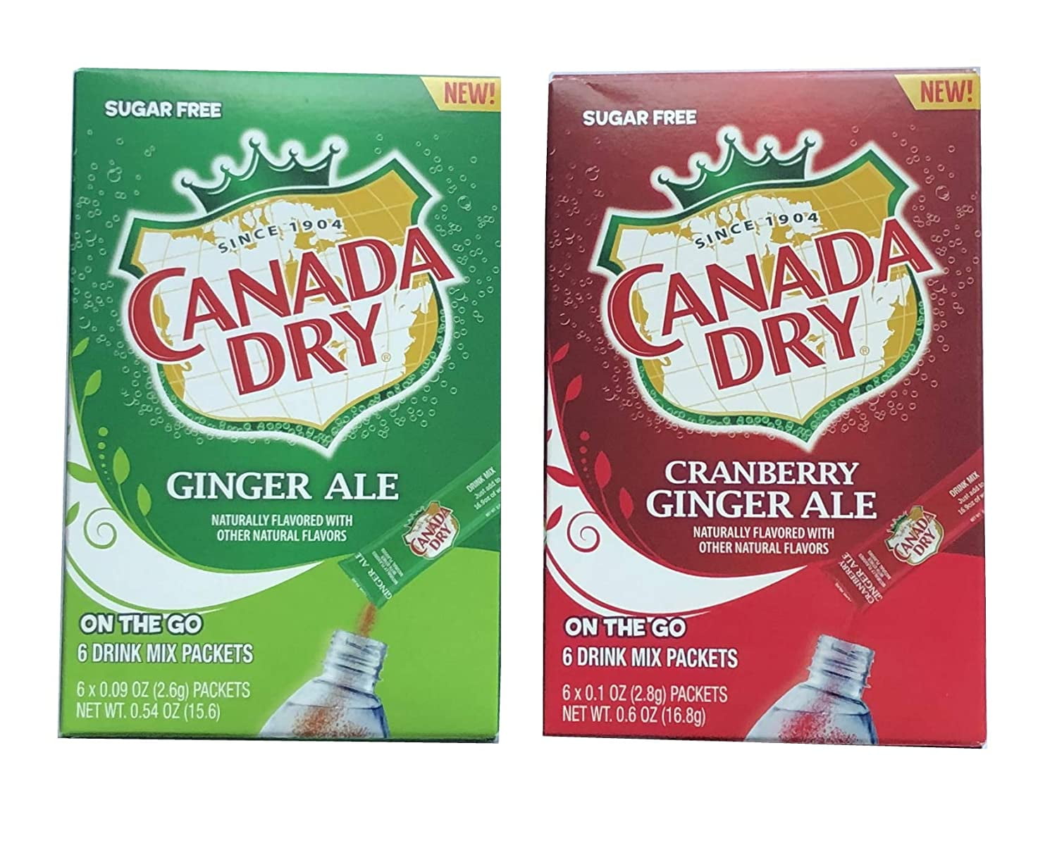 Canada Dry Original Ginger Ale & Cranberry Ginger Ale On the Go Powder Drink Mix Sugar-Free & Delicious Water Enhancer Quick & Convenient Water Beverages (2 Boxes- 12 Total Servings)