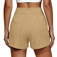 thumbnail image 4 of Women's Polyester Casual Solid Color Lace Up Pocket Shorts, Mid Waist Elastic Loose Drawstring, Pockets Lace Up, Summer Outdoor Travel Vacation Beach, Womens Shorts | UKHCCC,Khaki M, 4 of 7
