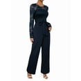 thumbnail image 2 of Women'S Lace Patchwork Round Neck Long Sleeve Formal Jumpsuit Solid Color Casual One-Piece Pants Navy Blue XL, 2 of 9