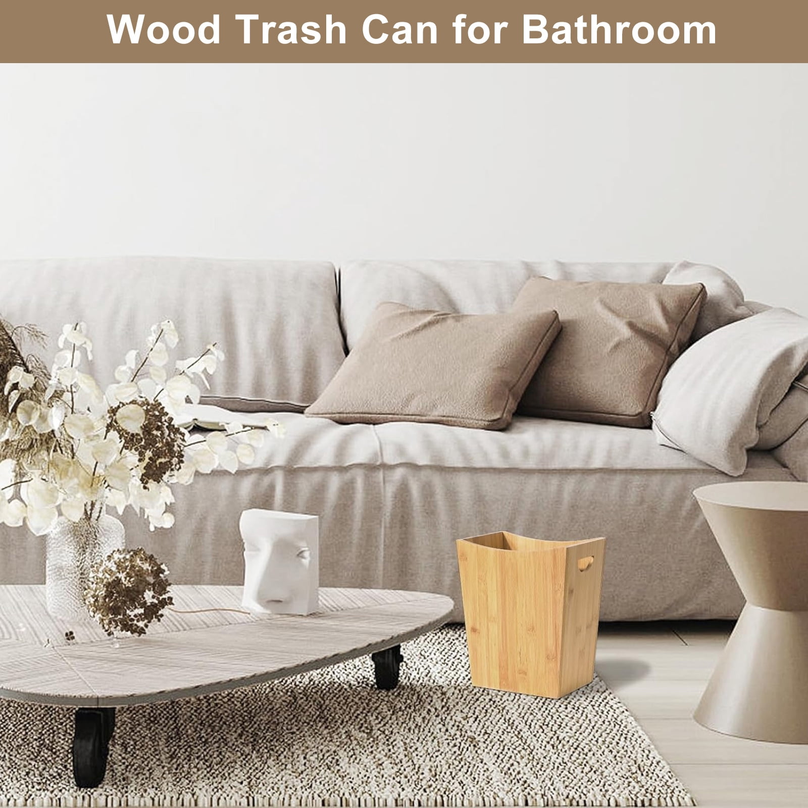 2 Gallon Small Trash Can, Rectangular Garbage Can with Handle, Natural Waste Basket for Bathroom, Office, Bedroom ＆ Living Room