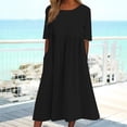 thumbnail image 1 of SMihono Robes Bohémiennes d'Été pour Femmes Grande Taille Mode Femmes Décontracté Aguichant Col Rond Uni Manches Courtes Poches Robe d'Été, 1 of 8
