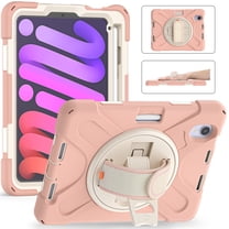 Allytech iPad mini 6 Case 8.3-inch 2021, Military Grade Shockproof Anti-scratch Build-in Pencil Holder Kickstand Hand Strap Protective Case Cover for Apple iPad mini 6th Generation, Pink