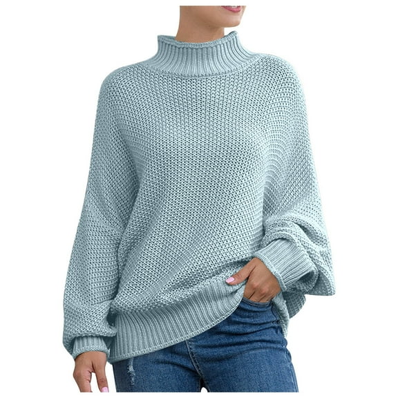 DuoJiaJ Womens Knit Sweater Batwing Sleeve Roll Neck Europe & America Style | Cozy Winter Wear Womens Blouses Long Sleeve Blue L