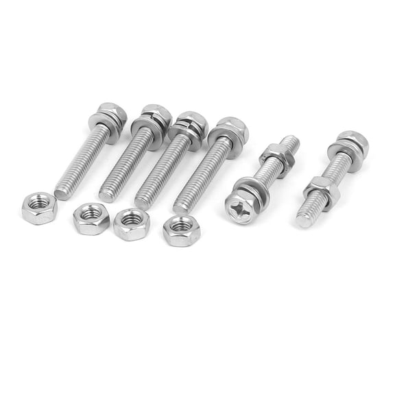 Unique Bargains M6 x 35mm 304 Stainless Steel  Hex Head Bolts Nuts w Washers 6 Sets