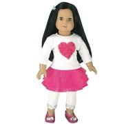 Sophia's Heart Tee, Tulle Skirt, & Sequin-Trimmed Leggings for 18  Dolls, Hot Pink/White