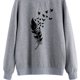 thumbnail image 2 of Sudadera de mujer con cuello redondo y manga larga con estampado de plumas, Jersey informal holgado para mujer, Top con patrón gris y negro XL, 2 of 6