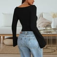 thumbnail image 5 of Womens Bell Long Sleeve Tops Boat Neck Solid Color Slim Fit Y2k Tee Casual T-shirts Fashion Going Out Blouses (L, Black), 5 of 6