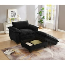 Modern Oversize Chaise Lounge Chair with Storage in Black Chenille (51"x63"x34.5")