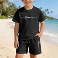 thumbnail image 5 of Rggeeun Girls Baby Outfit 2 Piece Alphabet Print Elastic High Wasit Shorts & Adjustable Tie & Knit Crew Neck Short Sleeve Top Soft Breathable Loose Fit For Everyday Wear Leisure Set,Black,9-10 Years, 5 of 7