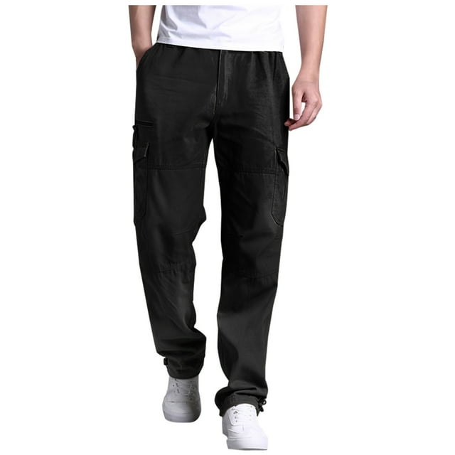 FcBaudy Pantalons Longs pour Hommes, Coton, Multi-Poches, Taille Élastique, Résistants à l'Usure