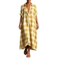 thumbnail image 2 of KHONTS Women's Linen Maxi Shirt Dress Short Sleeve Button down Casual Dress Loose Summer Gingham Beach Cover up Dresses Yellow XL, 2 of 5