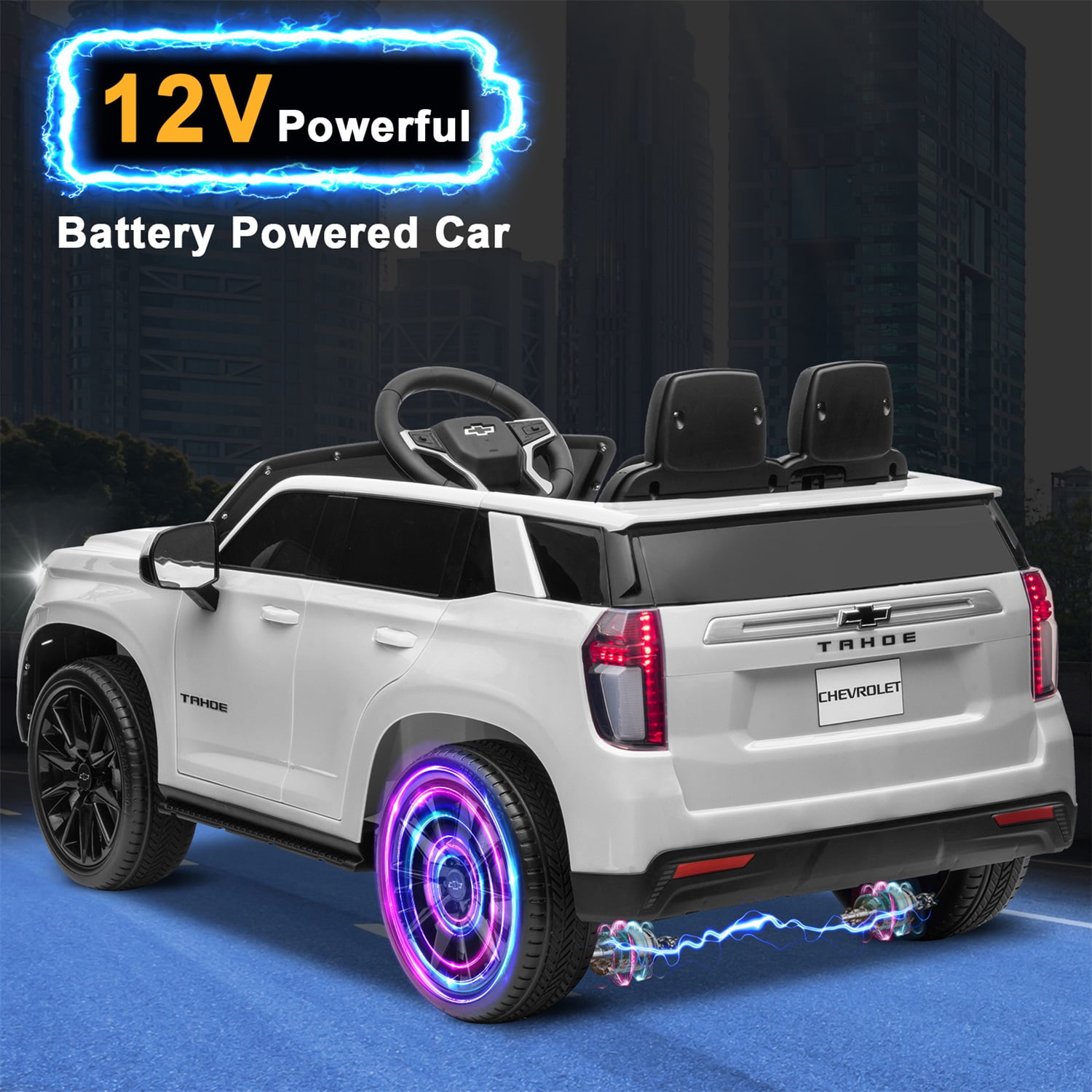 CIPACHO Licensed Chevrolet 12V Ride On, Electric Kids Car Toys with 2.4G Remote Control Dual Drive SUV, White