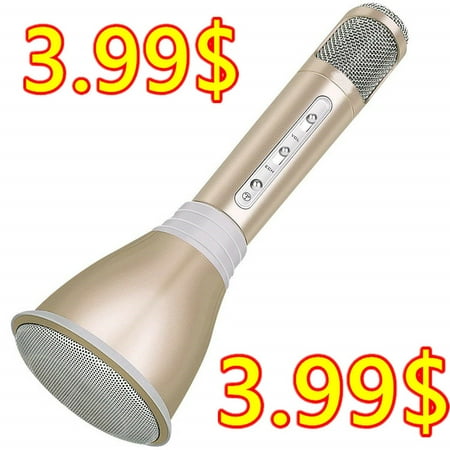 Lowest price for the whole platform K068 W ireless B luetooth Metal HandHeld Karaoke Microp hone Kids Gifts Gold