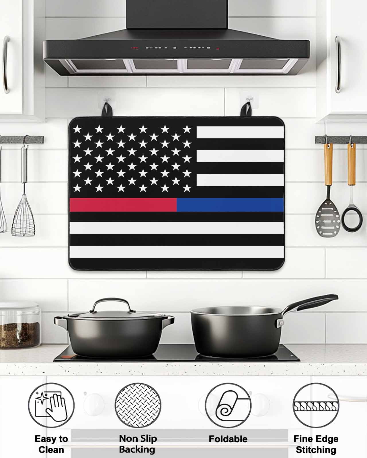 Stove Top Covers for Electric Stove, Thin Red Blue White Line Glass Stovetop Cover Protector, American Flag Star Induction Cooktop Protector Oven Mat for Kitchen Countertop 31"x24"