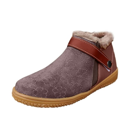 

Snow Boots for Women Plush Toe Leather Boots Fashion Buckle Suede Round Stitching Snow Short Boots Women s women s boots PU Flock Dress Sandals for Women Coffee