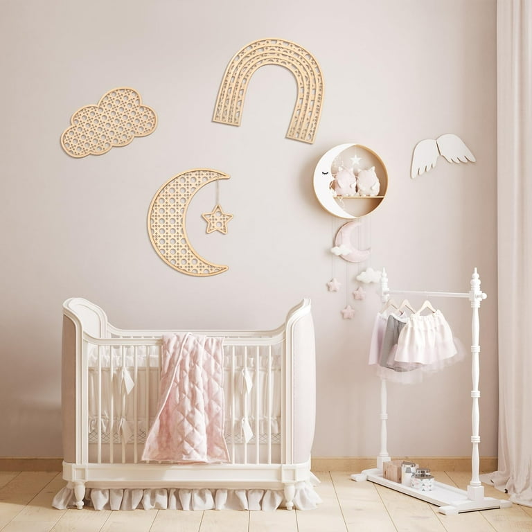 Geetery Boho Wooden Rainbow Nursery Decor Cloud Decor Decor Ornaments Boho Cloud Baby Room Wall Decor for Nursery Boho Wooden Rattan and Stars Nursery Decor for Baby Girl or Baby Boy SHO18