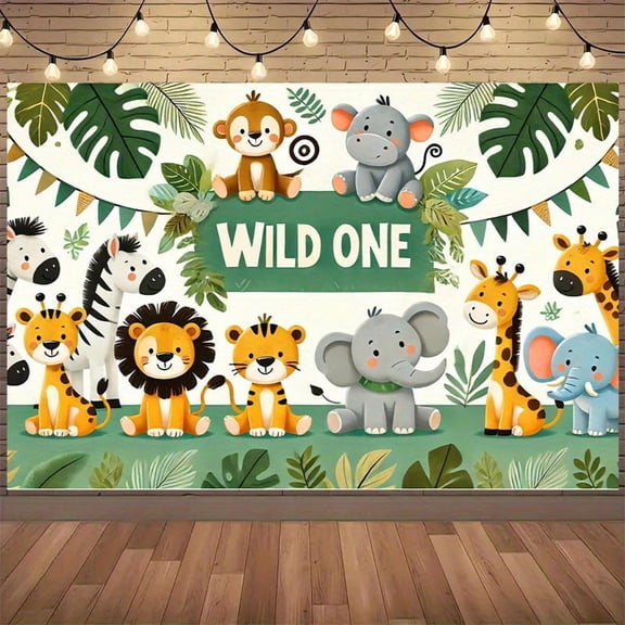 Wild One Birthday Backdrop Safari Baby Shower Photography Background Green Tropic Leaves Animals Newborn Shower Birthday Party Decorations Banner Supplies Photo Booth Props