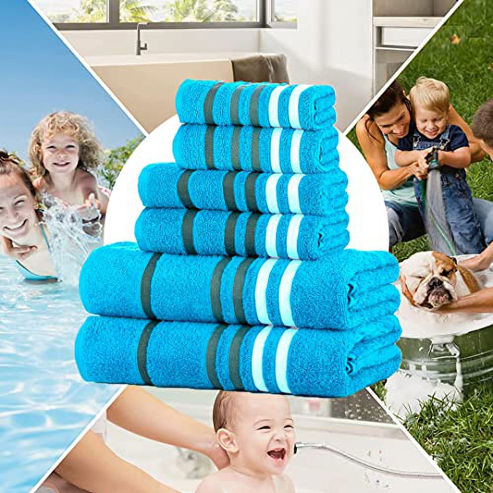 CASA COPENHAGEN Exotic Designed in Denmark 525 GSM Hotel & Spa Kitchen & Bath Set of 6 Egyptian Cotton Towels - 2 Bath Towels, 2 Hand Towels, 2 Washcloths - Teal
