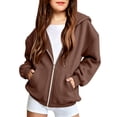 thumbnail image 3 of Girls Boys Full Zip Up Hooded Sweatshirt Fleece Lined Jacket Oversized Drop Shoulder Hoodie Solid Basic Sweatshirts Outerwear, 3 of 7