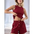 thumbnail image 4 of Women'S Summer 2 Piece Outfits Sets Sleeveless Crop Top Tank and Casual Shorts Red M, 4 of 9