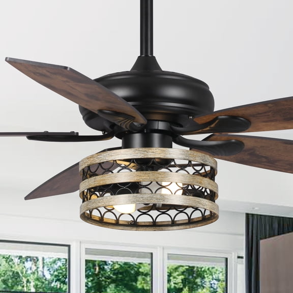 Parrot Uncle Smart Ceiling Fan with Light 52 inch Matte Black Farmhouse Ceiling Fan with Light 2 Bulbs Not Included, Compatible with Alexa