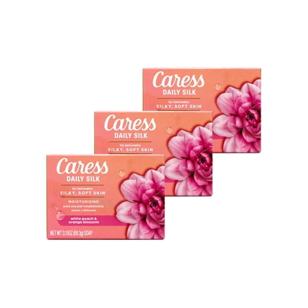 Caress Daily Silk White Peach & Orange Blossom Moisturizing Beauty Bar Soap, 3.15 OZ - 3 Pack