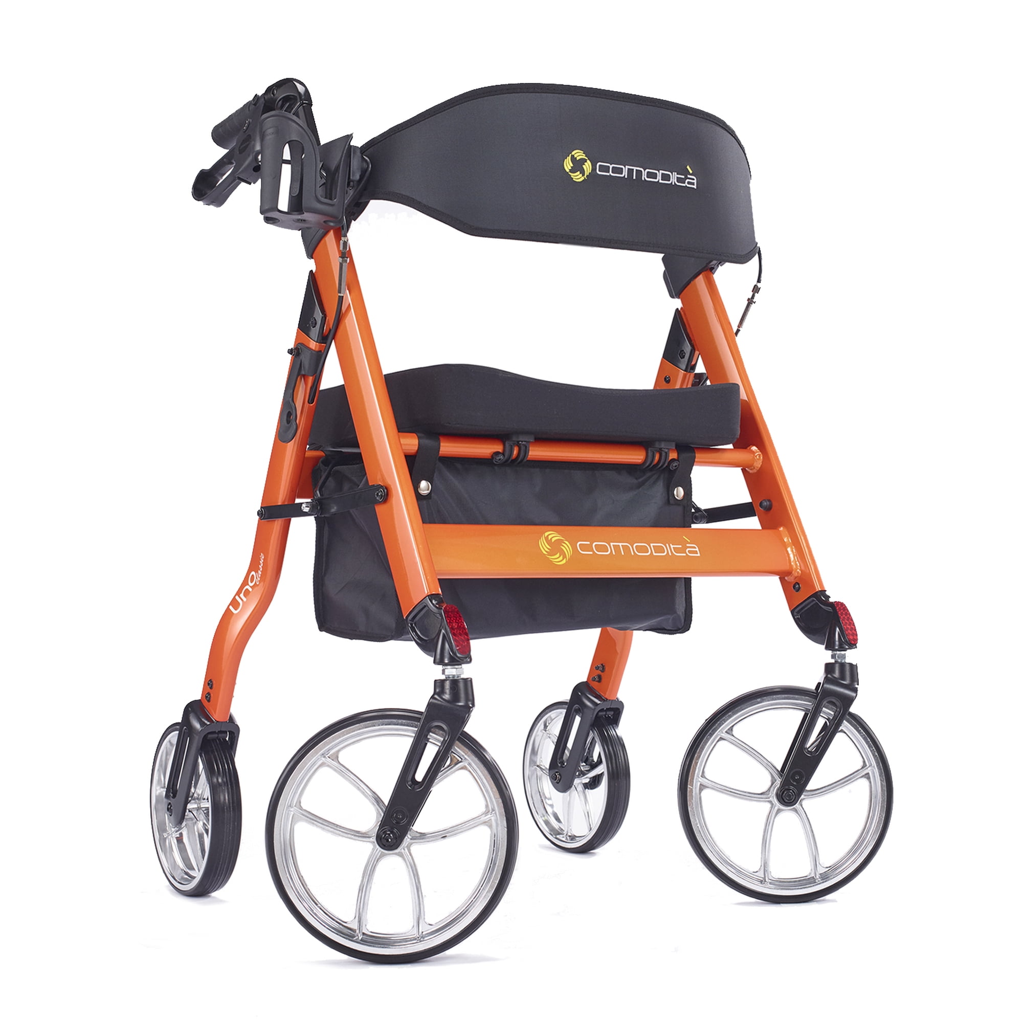 Comodita Uno Classic Heavy-Duty Aluminum Rollator Walker with Orthopedic 16" Wide Seat Orange