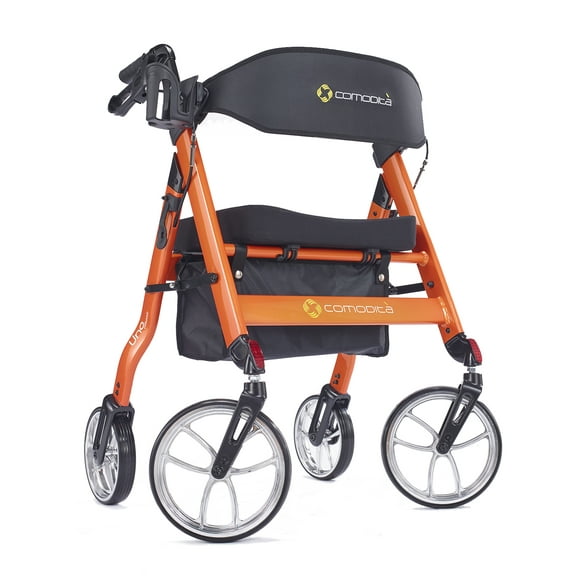 Comodita Uno Classic Heavy-Duty Aluminum Rollator Walker with Orthopedic 16" Wide Seat Orange