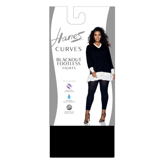 Hanes Silk Reflections Women's Plus Size Hanes Curves Footless, Black, Size 3.0