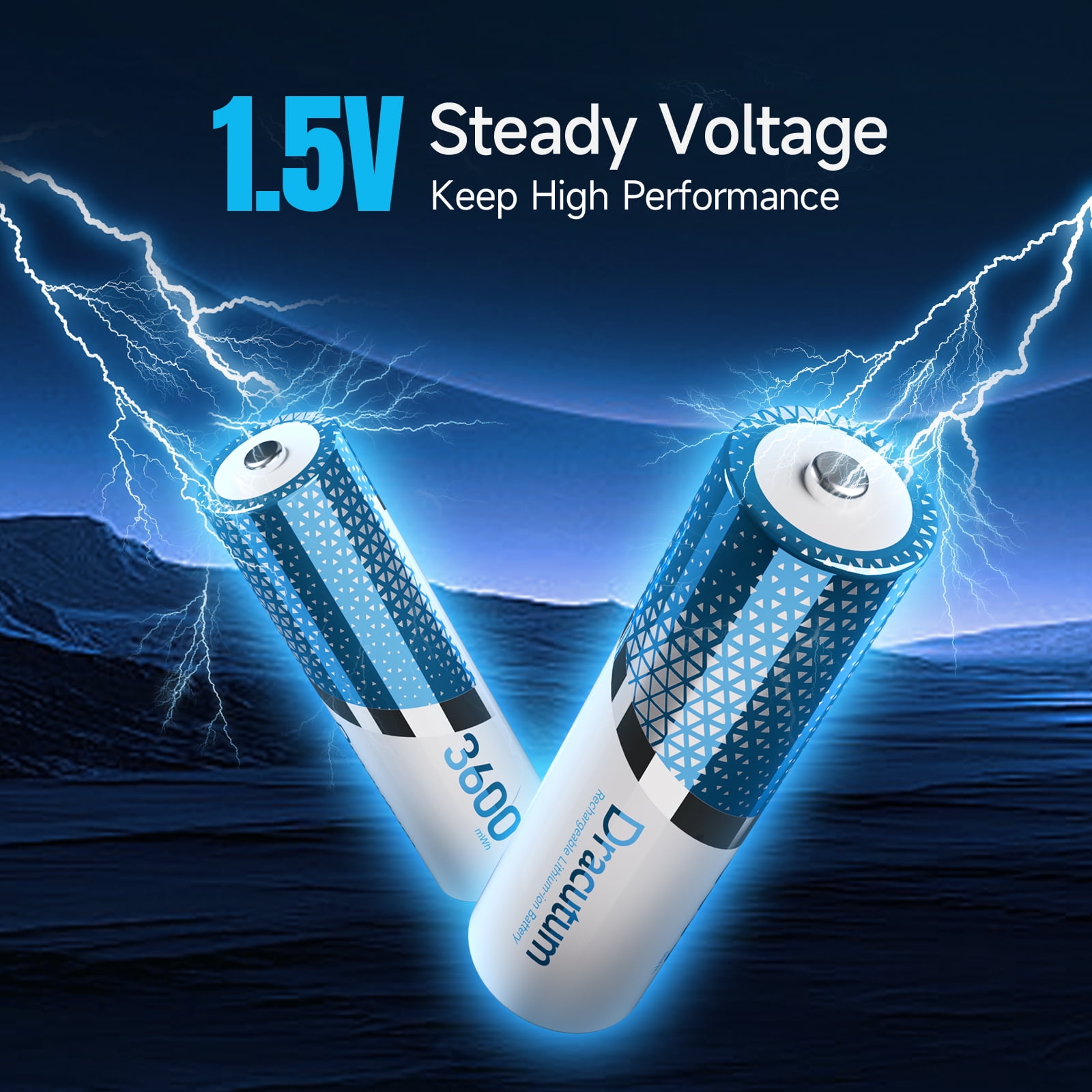 Dracutum 8 Pack Rechargeable AA Batteries with Charger, 3600mWh Rechargeable AA Lithium Batteries 1.5V Li-ion 2000 Cycles Long Lasting