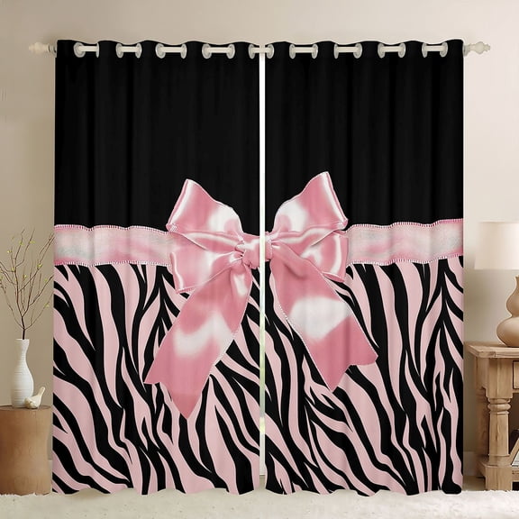Erosebridal Pink Bowknot Kids Curtains Pack of 2 (42x84 Each),Chic Zebra Stripe Print Curtains Blackout For Girls
