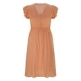 thumbnail image 6 of Dresses for Women Solid Color Short Sleeve Tie-Front Dress Pleated A-Line Sundress Orange XL, 6 of 6