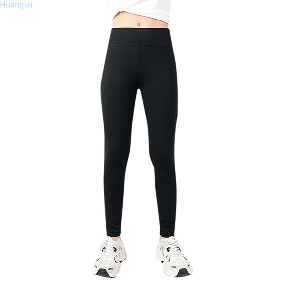 Huanglei Girls Athletic Leggings Kids Dance Running Yoga Pants Workout Active Dance Tights With Pockets Kids Athletic Pants