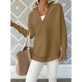 thumbnail image 6 of Women'S Long Sleeve Quarter Zip Pullover Sweater Casual Loose V Neck Collared Ribbed Knit Tops Brown M, 6 of 8